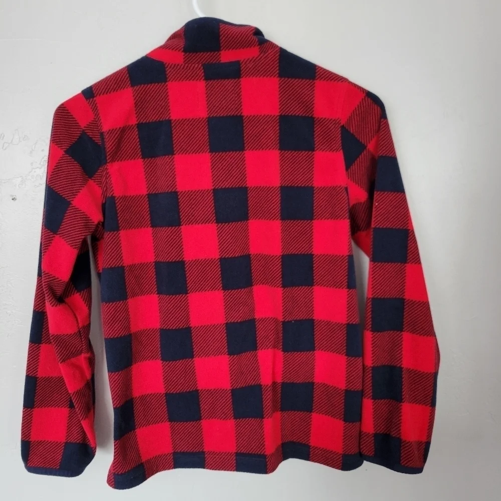 Oshkosh Big Boys 12 Red Navy Blue Check Plaid Full Zip Fleece Jacket Fall Winter